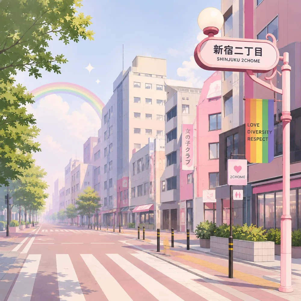 新宿二丁目の街並みのイラスト